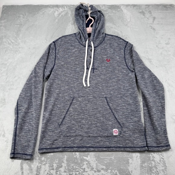True Religion Other - True Religion Hooded Henley Sweatshirt Men's XL Blue Long Sleeve Pullover Logo